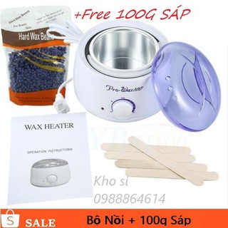 Combo Bộ Nồi Nấu Sáp WAX Lông PRO WAX và Sáp Tẩy Lông HARD WAX BEANS 100g ( Nồi Trắng )