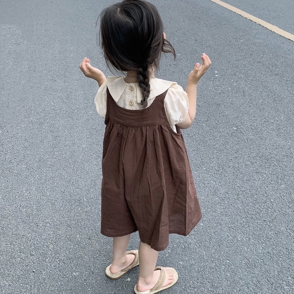 Áo Tay Ngắn Cổ Búp Bê Phong Cách Phương Tây Dành Cho Bé Gái
