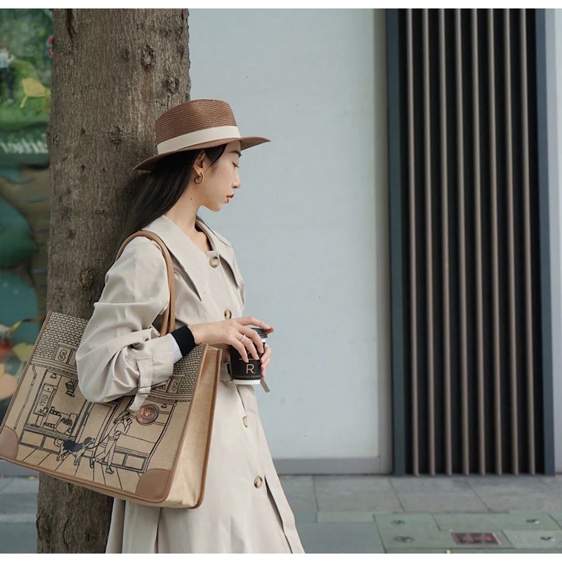 Túi xách canvas đeo 1 bên vai họa tiết Starbucks bộ sưu tập giới hạn năm 2021 kỷ niệm lần thứ 50 vintage sức chứa lớn