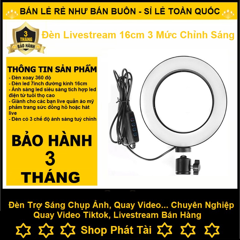 Đèn Led Livestream Size 16mm Giá Sỉ, Đèn Led 3 Mức Chỉnh Sáng Chuyên Nghiệp Hỗ Trợ Quay Video, Livestream, Chụp Ảnh