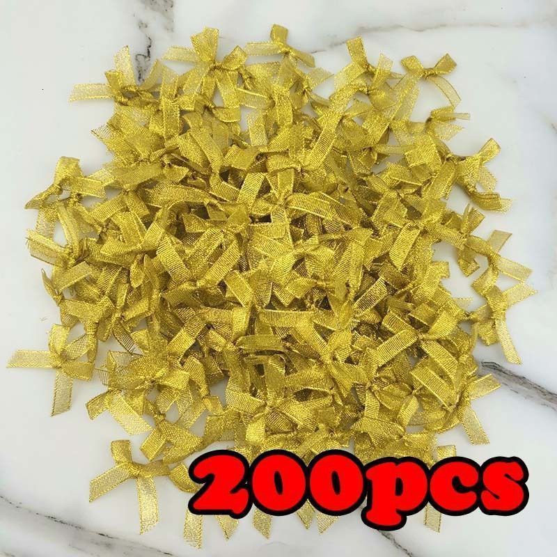 Set 200 nơ ruy băng kim tuyến lấp lánh bằng polyester rộng 4cm màu vàng/bạc dùng trang trí giáng sinh DIY