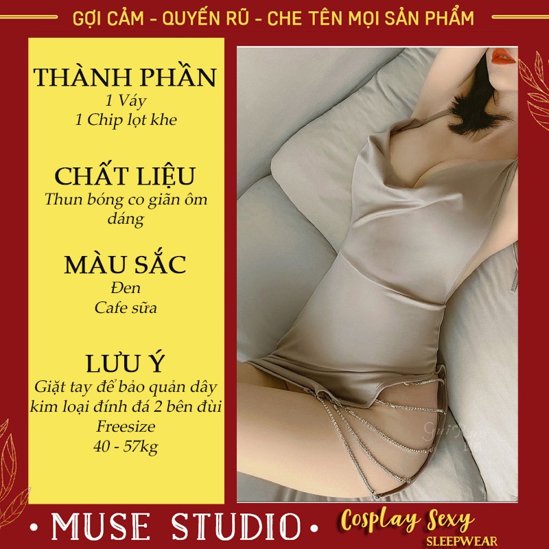 Đồ Ngủ Sexy ✨𝑯𝑨̀𝑵𝑮 𝑪𝑨𝑶 𝑪𝑨̂́𝑷✨ Váy Ngủ Hai Dây Gợi Cảm, Xẻ Hông Cao Đính Đá, Cổ V Đổ Tôn Mọi Dáng Ngực