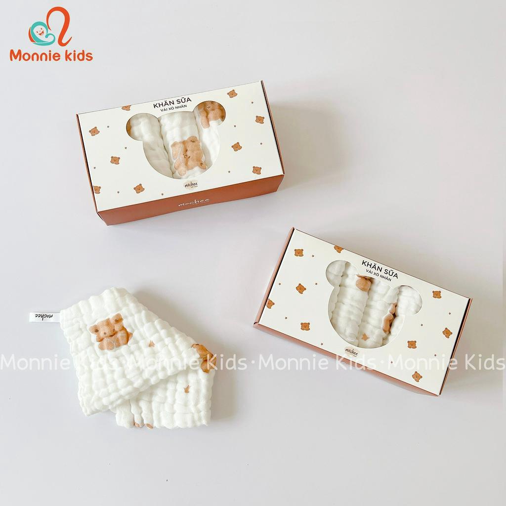 Set 5 khăn sữa xô cho bé Mochee 25x25cm, khăn sữa dệt từ sợi bông tự nhiên - Monnie Kids
