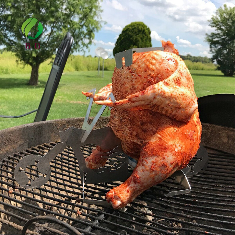 Tiktok ins Portable Chicken Stand Beer American Motorcycle BBQ Stainless Steel Rack with Glasses Indoor Outdoor Use tiktok