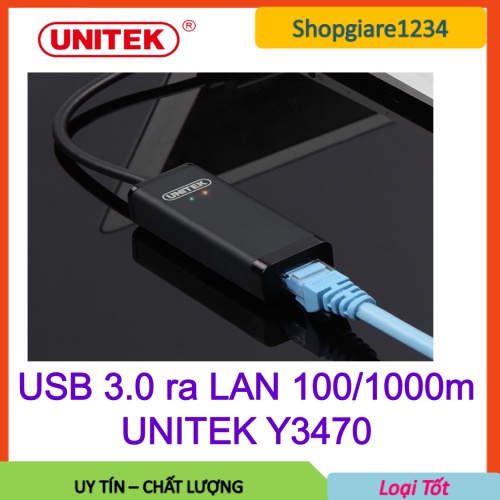 Cáp chuyển USB 3.0 ra LAN Unitek Y-3470BK, chính hãng Unitek- Full Box. Cáp USB to Lan