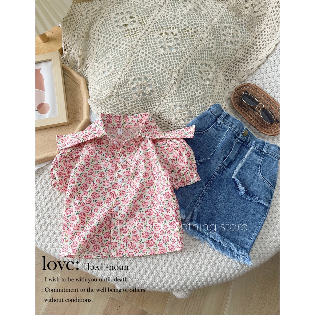 Set áo hoa hồng cv jean bé gái