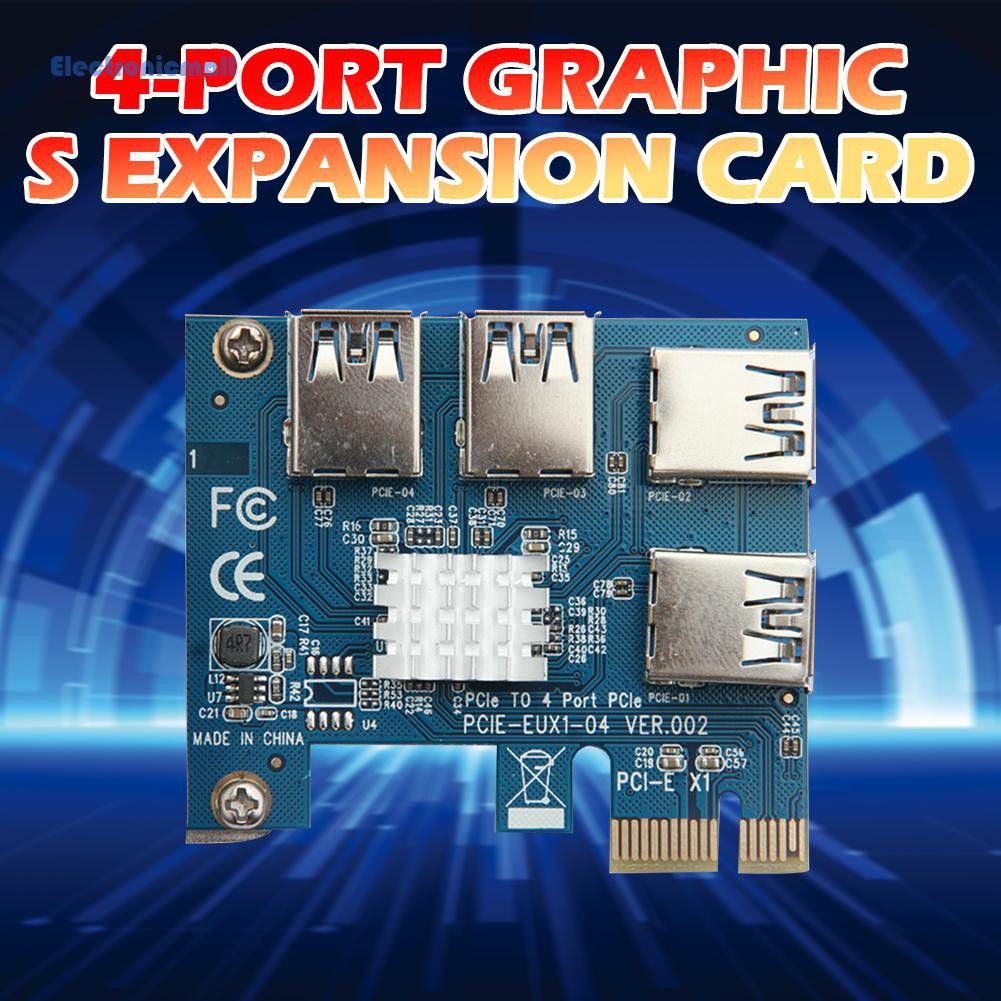 ElectronicMall01 PCIe to PCI Express Adapter 1x to 16x 1 to 4 USB 3.0 Riser Card with IC Heatsink