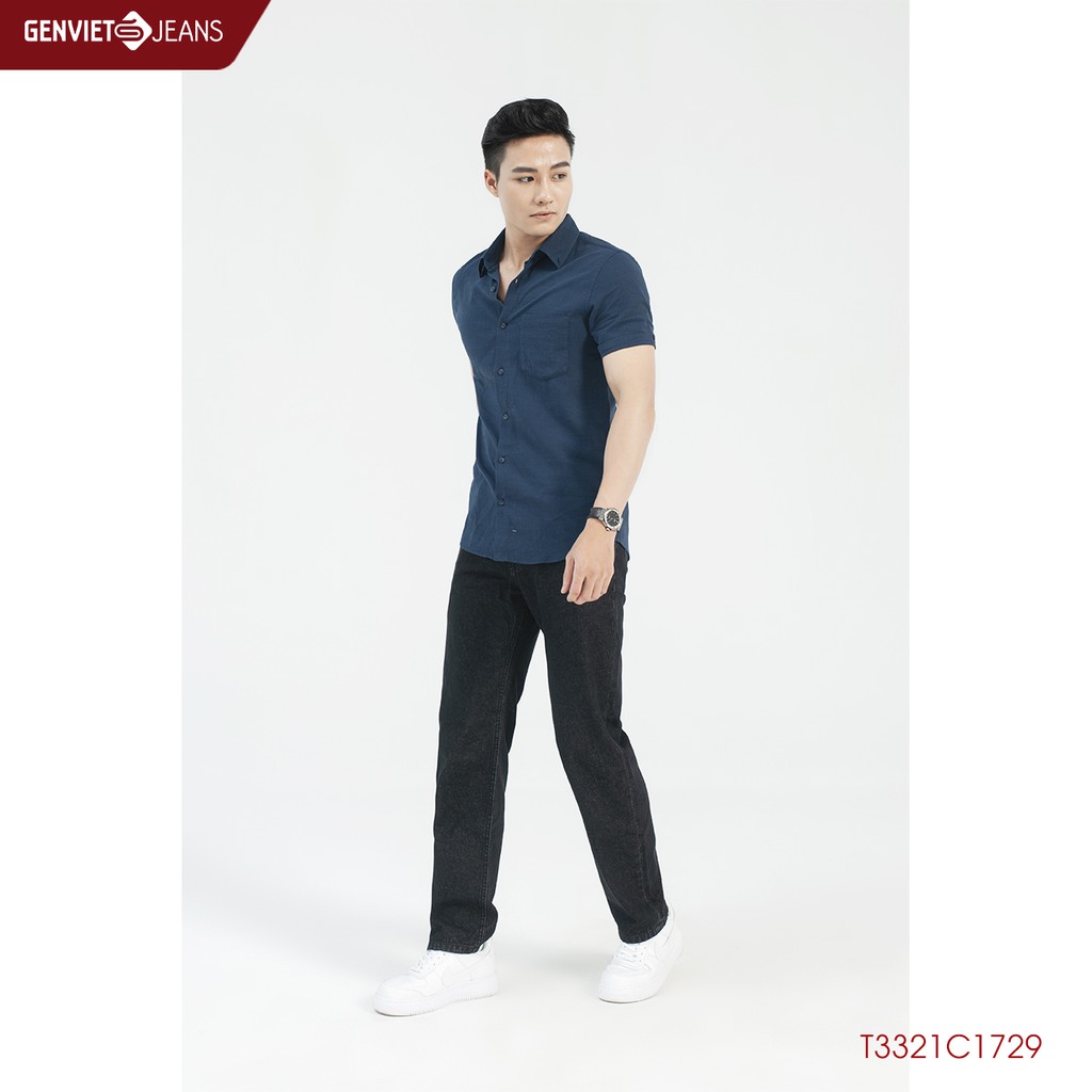 Áo sơ mi thô cộc tay nam túi ngực T3321C1729 GENVIET
