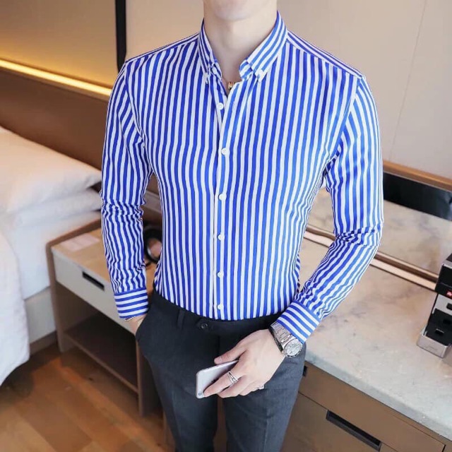 Áo sơ mi nam trắng sọc đen Stripes basic