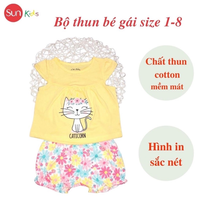 Đồ bộ thun bé gái, đồ bộ trẻ em chất cotton, có nhiều màu, size 1-8 tuổi - SUNKIDS1