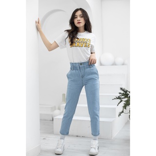 Quần jean baggy nữ cạp lưng cao chun chất bò dày dặn trẻ trung - LX548