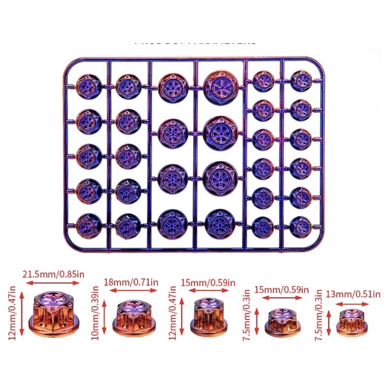 Chụp Ốc TiTan 7 Màu 1 Vỉ 33 Chi Tiết (Giá 1vỉ )