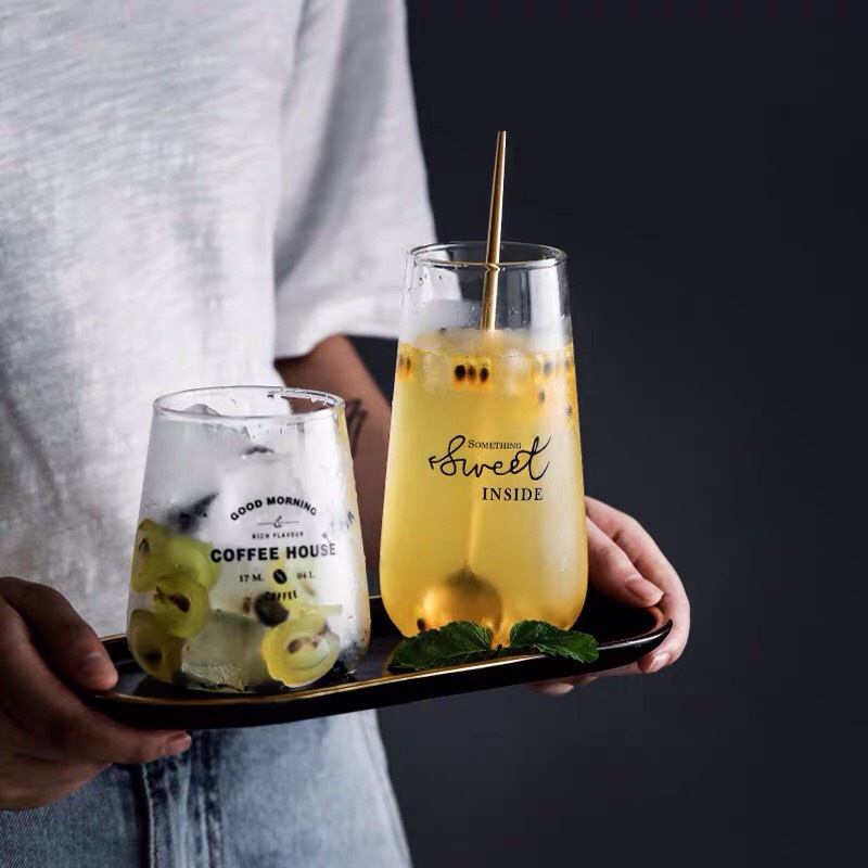 Cốc Thủy Tinh Chữ COFFEE HOUSE Ly Thuỷ Tinh Cute Giá Rẻ MinHome Hot Mẫu Mới 500ml.