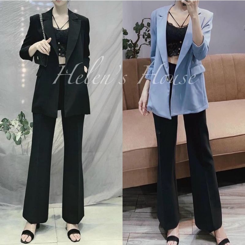 Quần vải ống loe khóa giữa