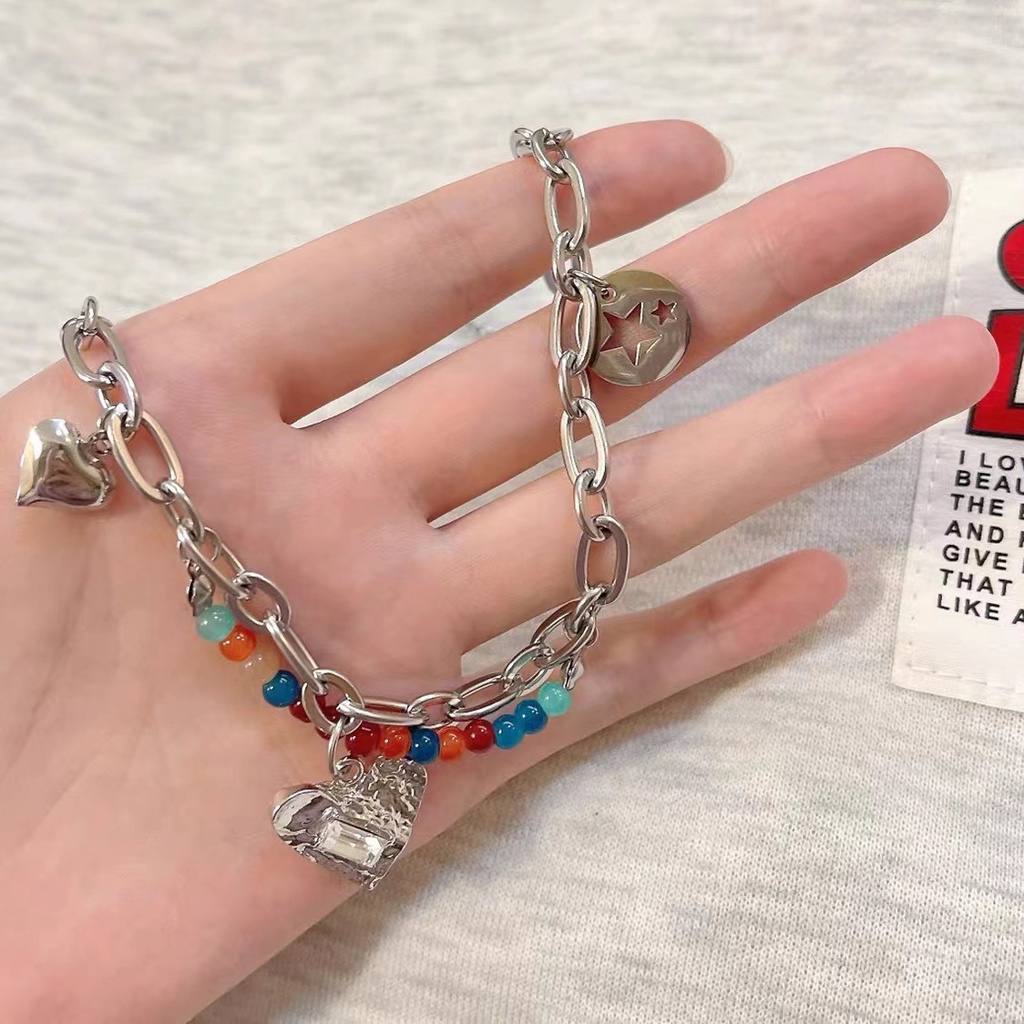 Dây Chuyền Xỏ Hạt Hình Trái Tim Nhiều Màu Phong Cách Hàn Quốc Dành Cho Nữ