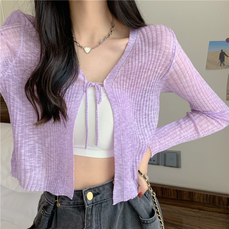 Áo Khoác Cardigan Dệt Kim Mỏng Chống Nắng Cột Dây Thời Trang Mùa Hè Cho Nữ