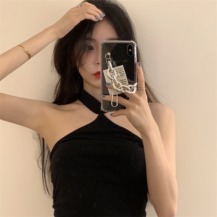 DUNEA Áo Tank Top Màu Đen Trễ Vai Thiết Kế Quyến Rũ Thời Trang Cho Nữ