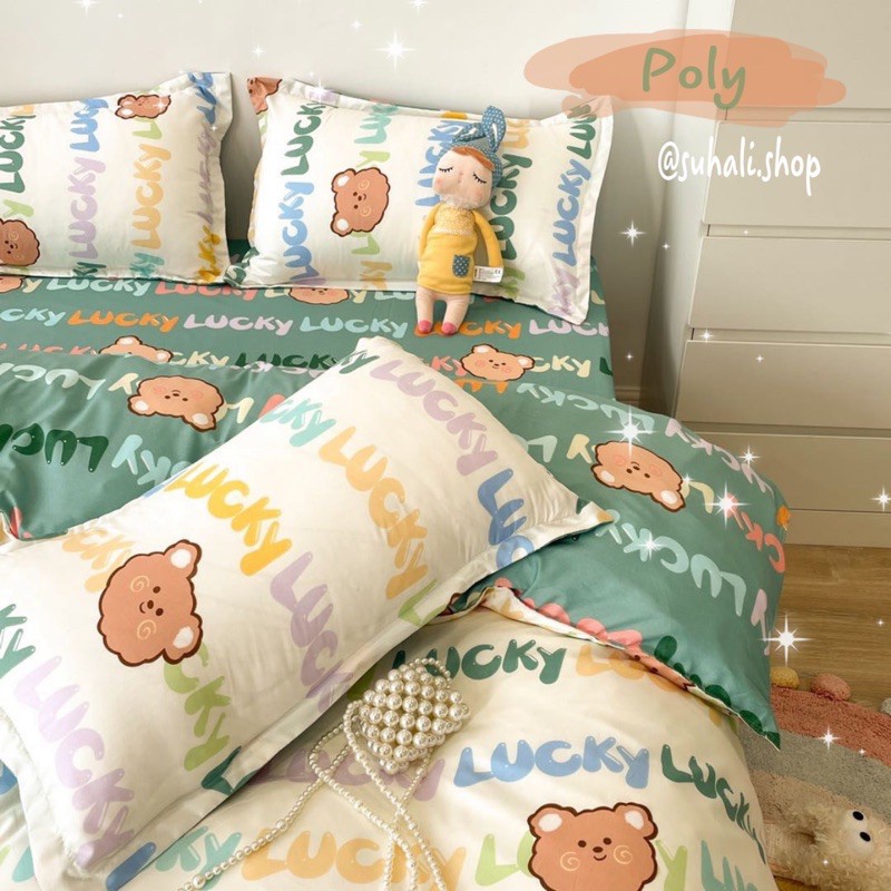 Bộ chăn ga giường cotton poly 12 mẫu đáng yêu Suhali Shop, vỏ chăn mền, drap nệm và 2 vỏ gối