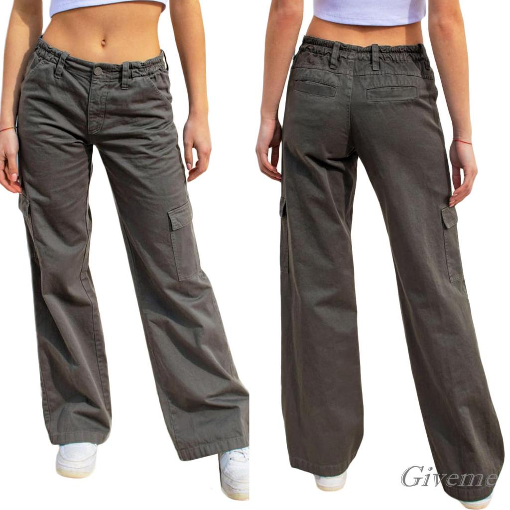 Quần ống rộng Màu Trơn Có Túi Và Dây Kéo Thời Trang Đường Phố Cho Nữ