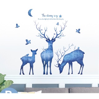 Decal tranh dán tường hươu nai xanh