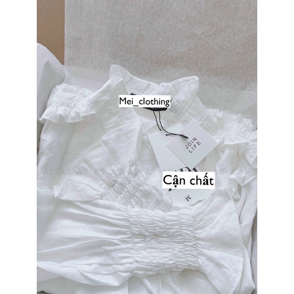 [Ảnh thật/cận chất] Áo sơmi chun tay cổ tàu bèo nhún cách điệu/ sơ mi tiểu thư