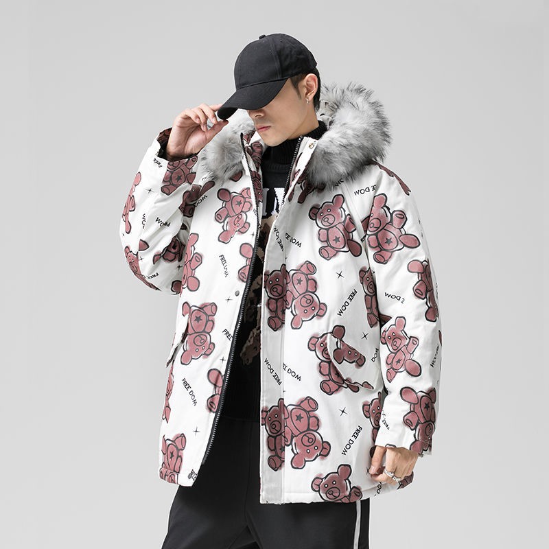 Áo khoác họa tiết gấu chất liệu đệm vải cotton cổ lông dày dặn thích hợp dành cho mùa đông | BigBuy360 - bigbuy360.vn