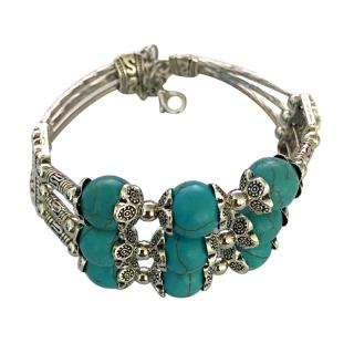 Vòng đeo tay đính hạt cườm ngọc bích xanh nhiều lớp ba hàng thời trang cho nữ