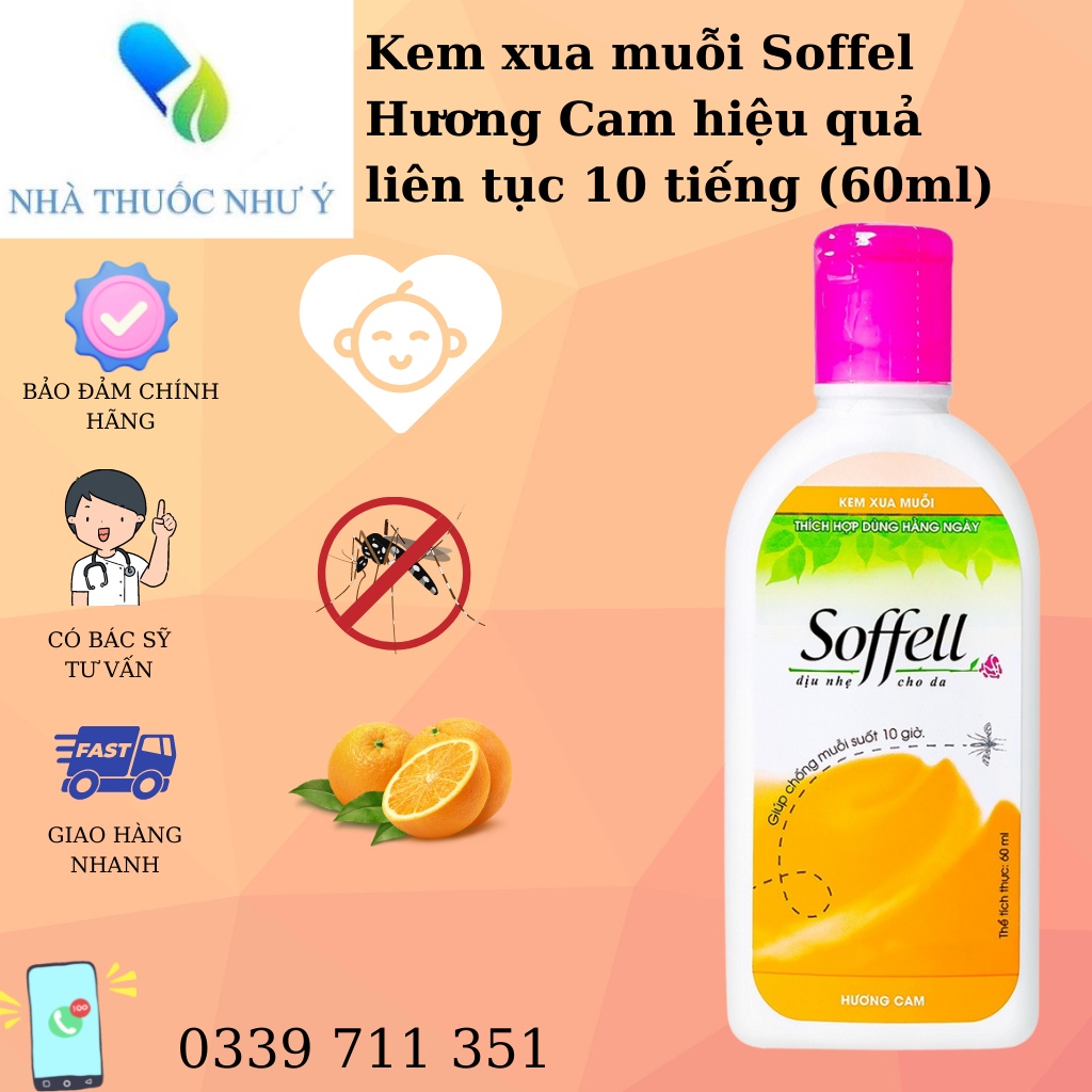 (Hàng chính hãng công ty- có hóa đơn VAT) Kem xua muỗi Soffel Hương Cam hiệu quả liên tục 10 tiếng (60ml)