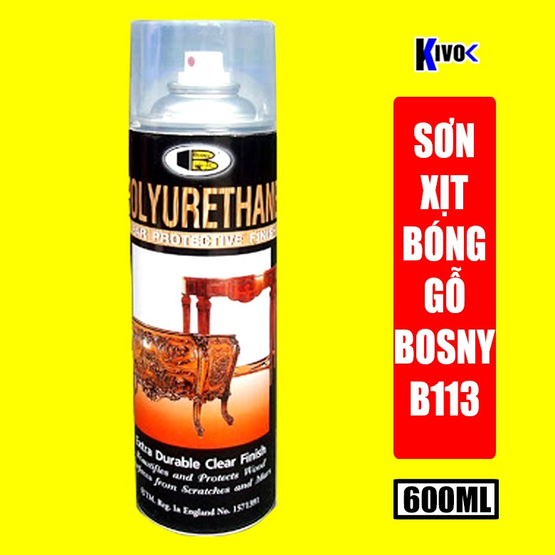 Bình Xịt Bóng Đồ Gỗ Màu 1900 PU Polyurethane Bosny CHÍNH HIỆU - Chai Sơn Xịt Đánh Bóng Gỗ Không Màu CAO CẤP - Kivo