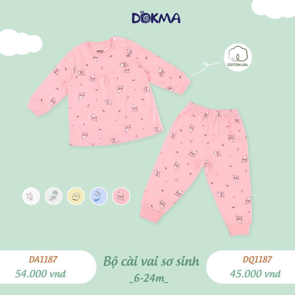 Bộ dài cài vai cotton mỏng điều hòa Dokma cho bé trai/ bé gái 9-24 tháng