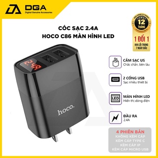 Cóc Sạc Nhanh 18W Hoco C86 2 Cổng USB Màn Hình Led 2.4A
