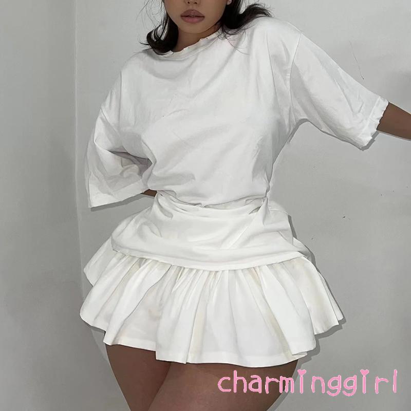 Chm-quần Short Xếp Ly Lưng Thấp Giản Dị Với Lớp Lót Chữ Cái Dành Cho Người Lớn (Màu Trắng)