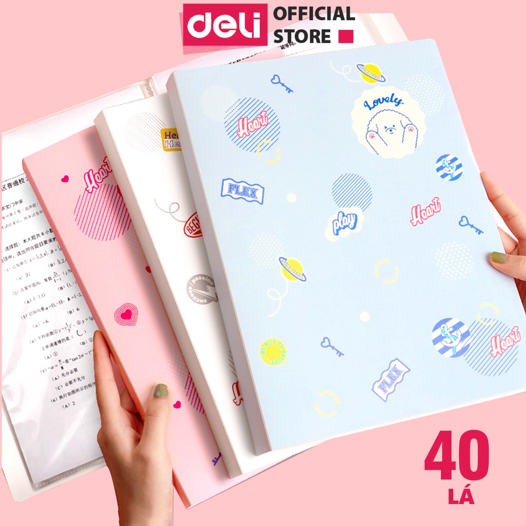 [Mã LIFEDE1111 giảm 50K đơn 99K] File lá học sinh A4 Deli - 30/40 lá - Xanh dương/Hồng/Trắng - 1 chiếc - 72493 / 72494