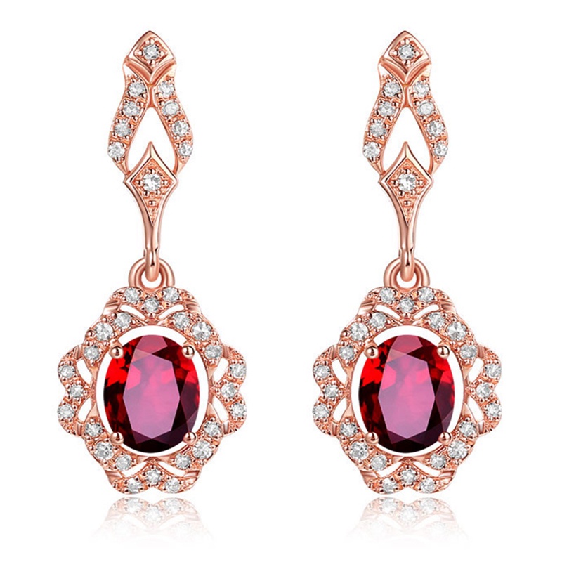 Khuyên Tai Dáng Dài Đính Đá Ruby Sang Trọng