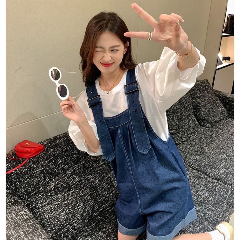 [Spot] Bộ Quần Yếm denim Ống Rộng Thiết Kế Kiểu Hàn Quốc Thời Trang