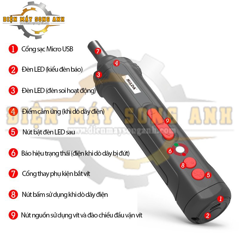 Tô Vít Điện Đa Năng HiLDA Sử Dụng Pin Sạc Cổng USB Type-C, Có Đèn Pin, Khả Năng Phát Hiện Dòng Điện Ngầm