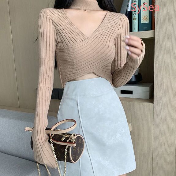 Áo Dệt Kim Tay Dài Thiết Kế Cổ Chữ V Quyến Rũ Cho Nữ