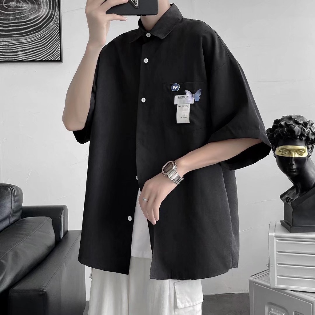 Áo Sơ Mi Ngắn Tay Dáng Rộng Cỡ Lớn Phối Túi Thoáng Khí Thoải Mái Thời Trang Cho Nam