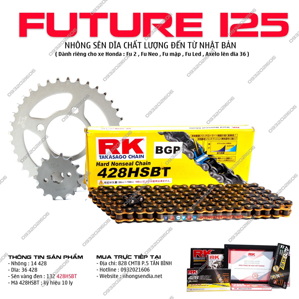 Nhông dĩa RK xe Future 125 sên Vàng Đen chính hãng