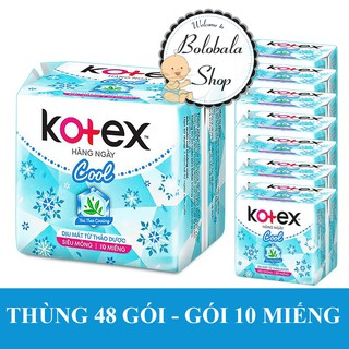 Thùng 48 Gói Băng vệ sinh hàng ngày Kotex Cool siêu mỏng (Gói 10 miếng - hàng tặng)