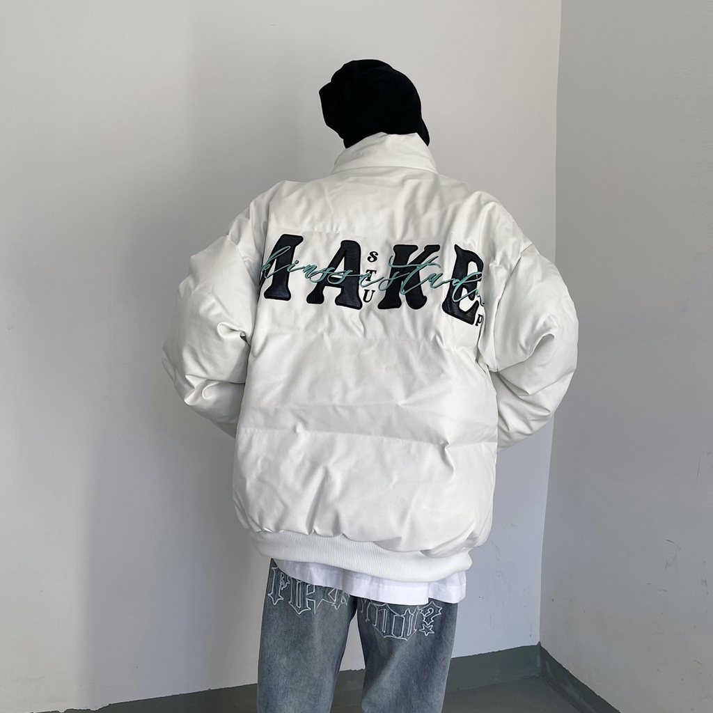 Áo Khoác Đệm Cotton Dày Dáng Rộng Thêu Chữ Phong Cách Đường Phố Mỹ Thời Trang Mùa Đông Mới