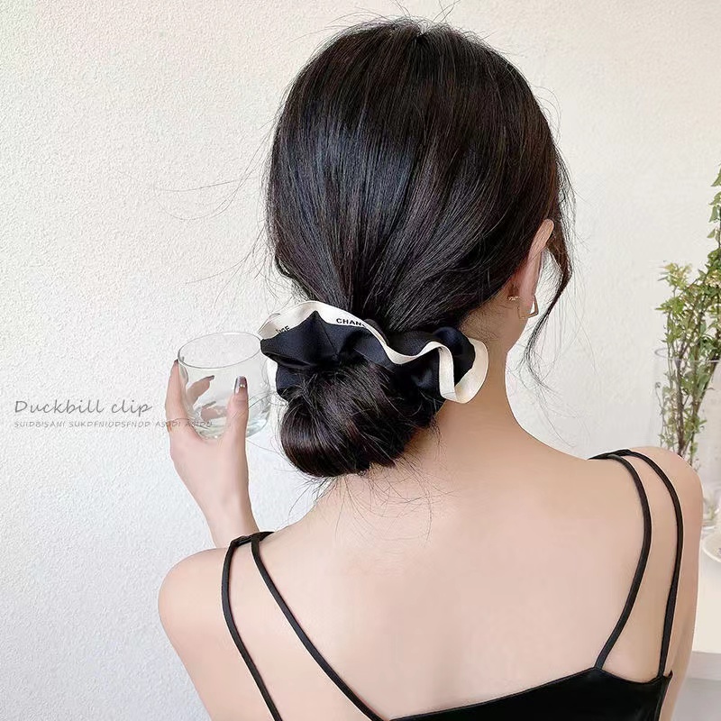 Dây Buộc Tóc Satin Hai Màu In Chữ Phong Cách Hàn Quốc Thời Trang Cho Nữ