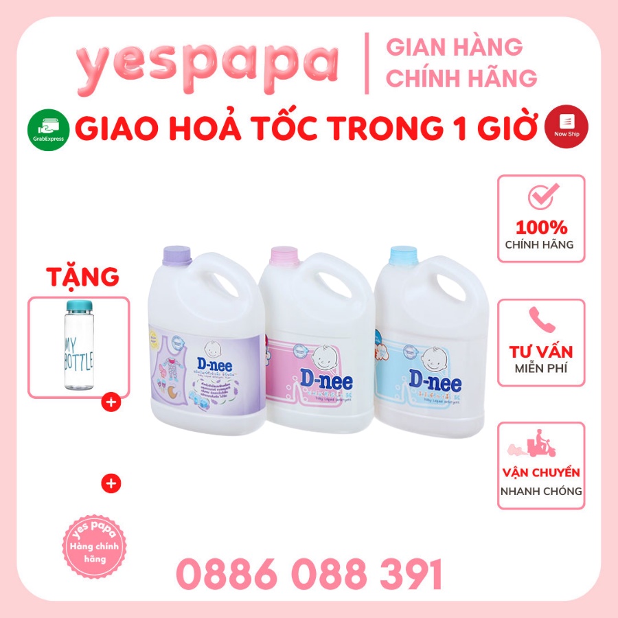 [HÀNG CHÍNH HÃNG] Dung dịch giặt xả quần áo gia đình Dnee màu Trắng 3000ml, Dnee nước rửa bình