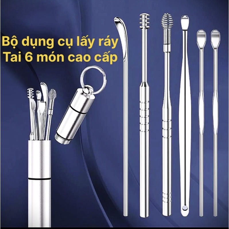 Bộ dụng cụ ngoáy tai  nhỏ gọn kèm hộp, vệ sinh, làm sạch hiệu quả  Bộ dụng cụ vệ sinh tai bằng thép an toàn 01482