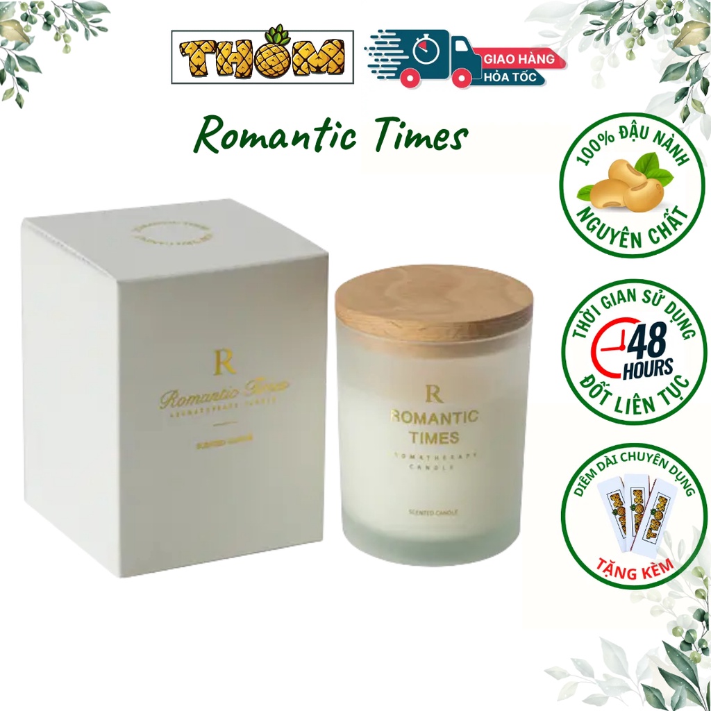 Nến thơm Romantic Times Nắp gỗ 350 gram, sáp dừa tự nhiên - 22 mùi hương thanh mát cao cấp - 100% Organic