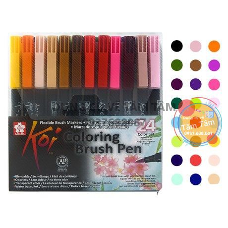 [ TÂM TÂM ]-Koi coloring brush, bút cọ màu nước sakura bộ 24 màu-