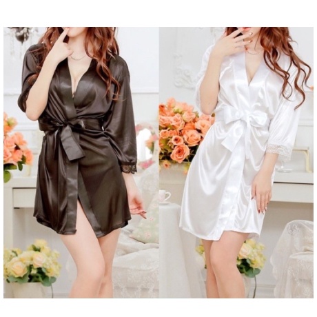Tặng kèm chip - Áo choàng ngủ satin kiểu kimono AC55