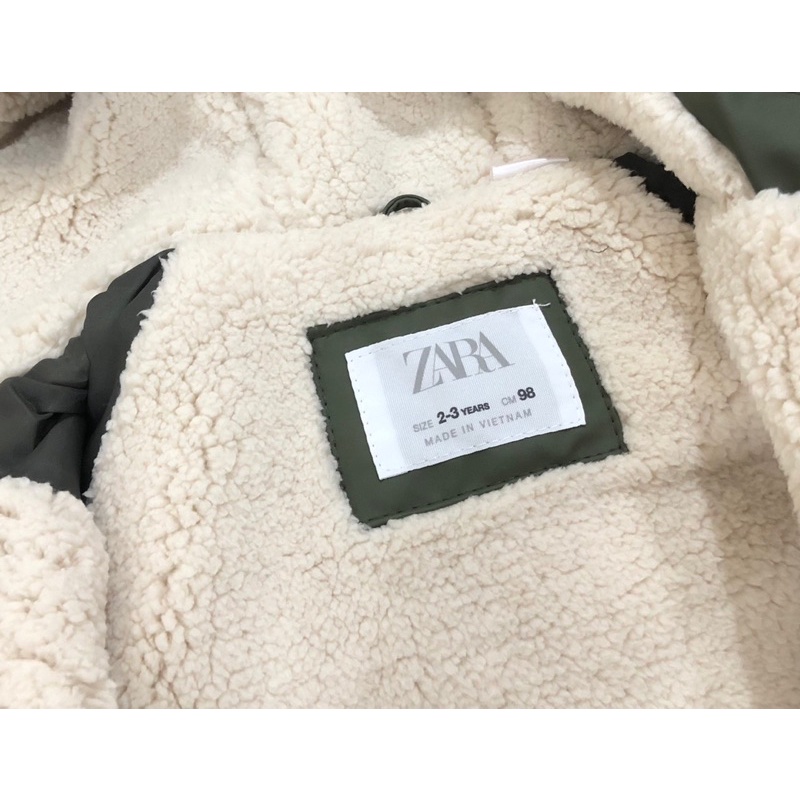 Áo phao Zara lót lông cừu có mũ bé trai 9-21kg