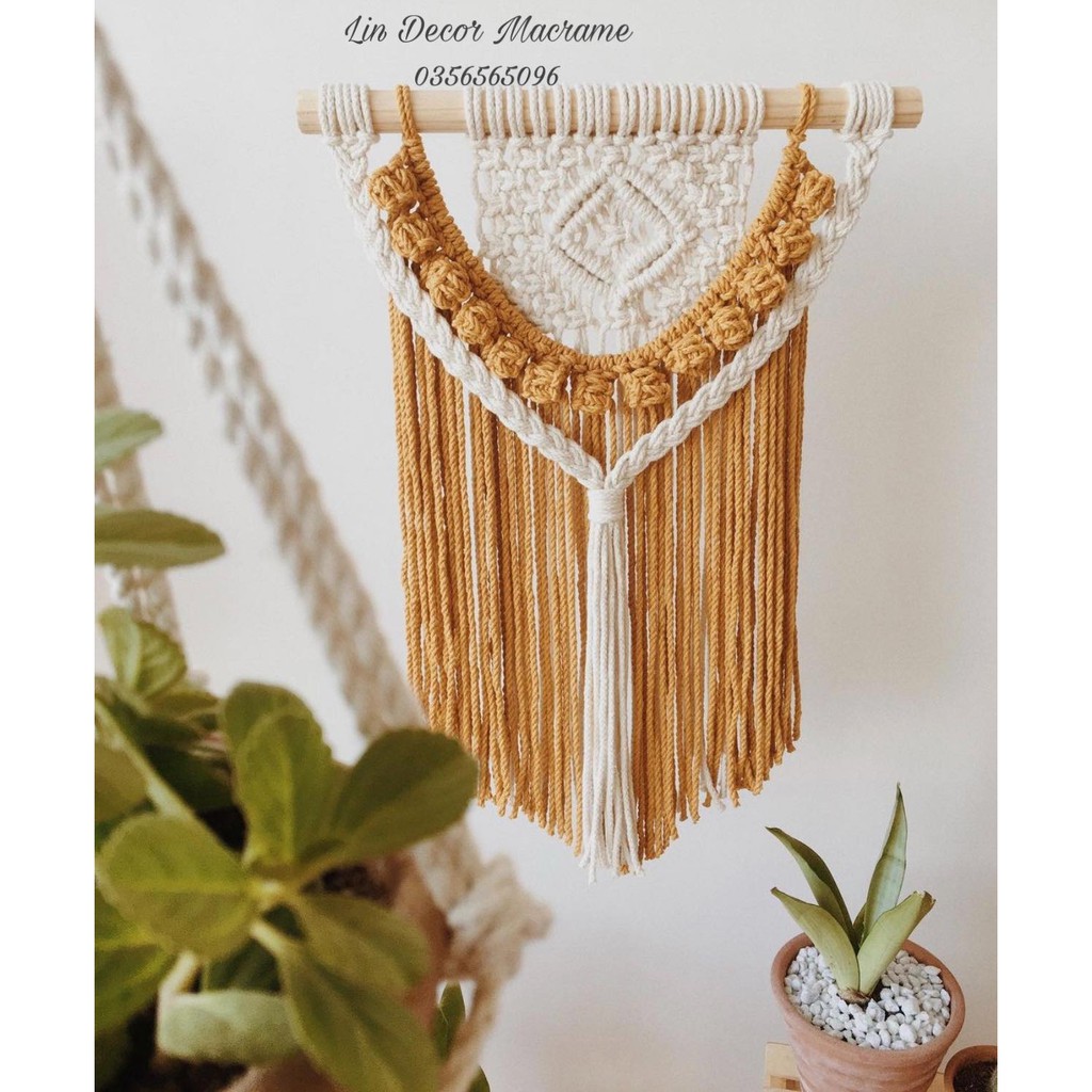 Mành Macrame Treo Tường Mix Màu Trắng Vàng Trang Trí Tường Decor Nhà Cửa 1