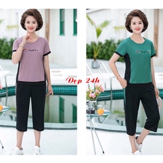 Đồ bộ mặc nhà cho mẹ  Đẹp 24 giờ bộ nữ trung niên chất liệu Cotton co giãn 4 chiều, thấm mồ hôi tốt ĐBH.26